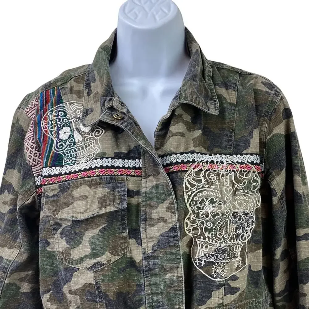 Sans Souci Camo Stripe Skull Utility Jacket Sz M